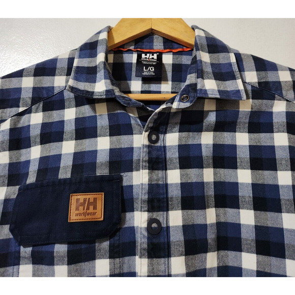 Helly Hansen Blue and White Plaid Casual Button Down Shirt - Picture 1 of 7